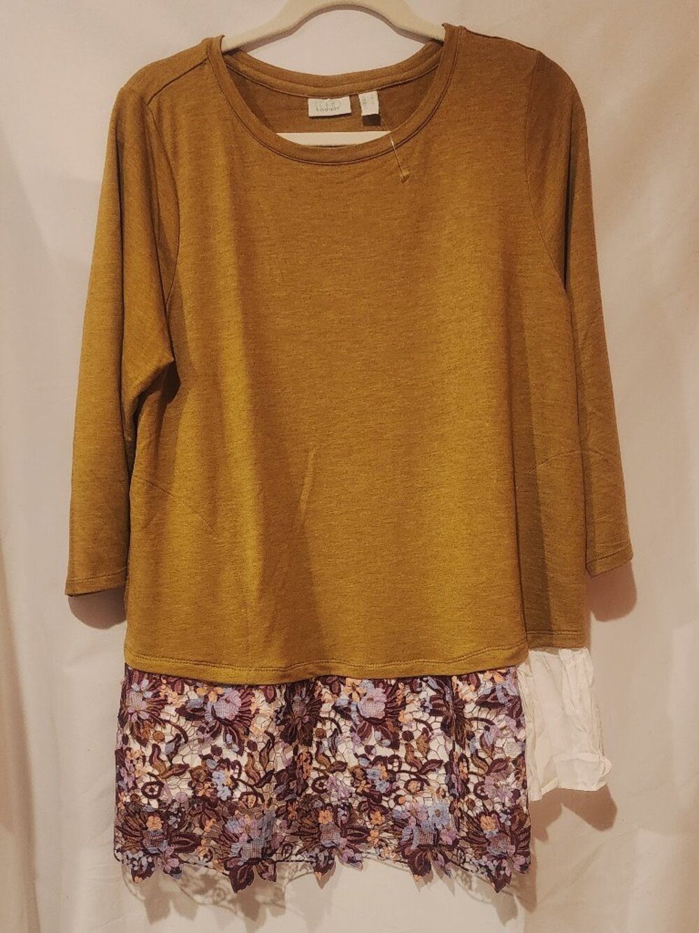 LOGO Lounge Boho long sleeve tunic with lace ruffle hem with pockets Size L